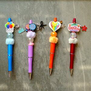 Trendy Birthday Beaded Pens, Handmade, ball point, charms, beads, journaling